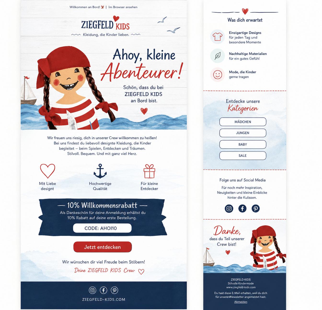 E-Mail Flow Beispiel aus dem ZIEGFELD Kids Konzept